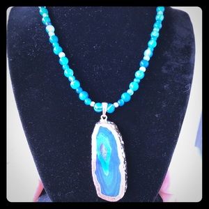 14 Kt Gold and blue agate necklace